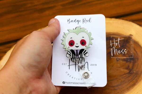 Cute Beetle Guy Badge Reel, Halloween Badge Reel,  Halloween ID Holder, Interchangeable badge reel