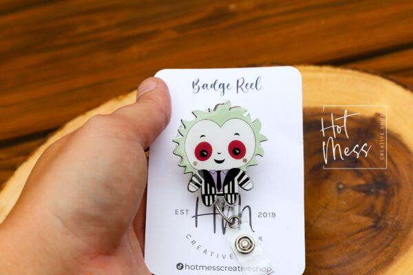 Cute Beetle Guy Badge Reel, Halloween Badge Reel,  Halloween ID Holder, Interchangeable badge reel