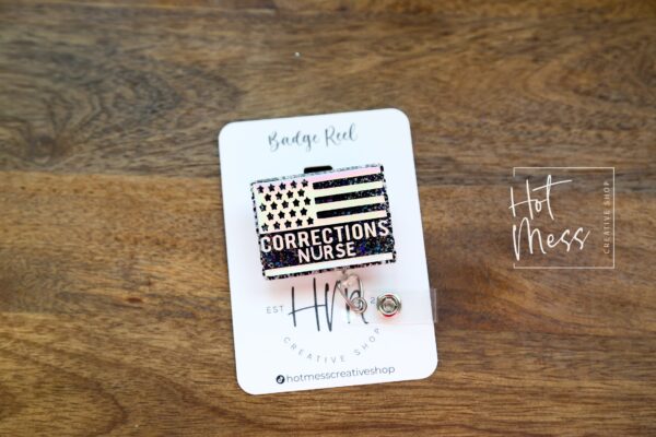 Black Corrections Nurse Badge Reel, corrections nurse ID Holder, Retractable Acrylic Badge Reel, corrections badge