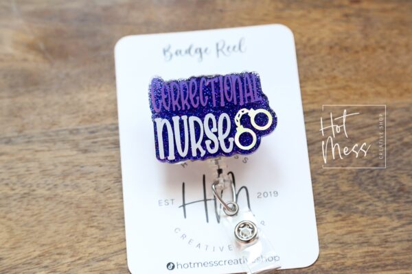 Blue Corrections Nurse Badge Reel, correctional nurse ID Holder, Retractable Acrylic Badge Reel, corrections badge