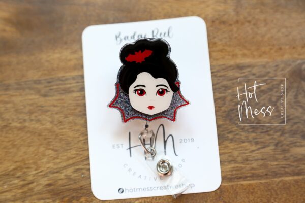 Cute Vampire Badge Reel, Halloween Badge Reel,  Halloween ID Holder, Interchangeable badge reel