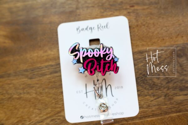 Spooky Bitch Badge Reel, Halloween Badge Reel,  Halloween ID Holder, Interchangeable badge reel