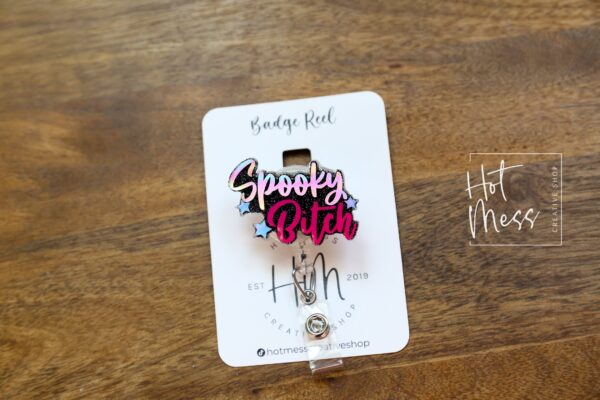 Spooky Bitch Badge Reel, Halloween Badge Reel,  Halloween ID Holder, Interchangeable badge reel