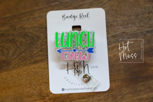 Lunch Crew Badge Reel,  Back to school ID Holder, Interchangeable Badge Reel, Lunch Lady gift