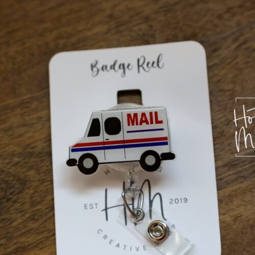Mail Truck Badge Reel, Postal Worker gift, Retractable Badge Reel, Interchangeable Badge Holder