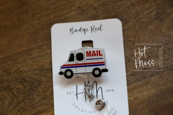 Mail Truck Badge Reel, Postal Worker gift, Retractable Badge Reel, Interchangeable Badge Holder