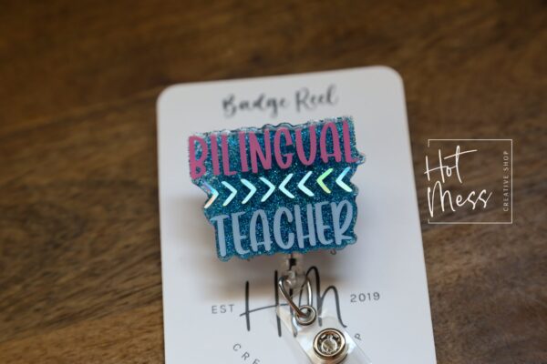 Bilingual Teacher Badge Reel, ELL/ESOL Teacher id Holder, Daycare ID Holder, Interchangeable Badge Reel, Teacher Gift