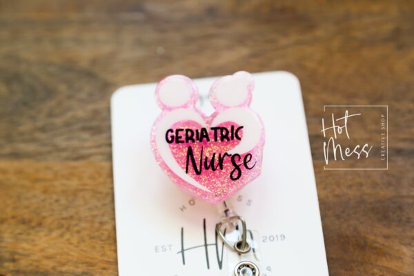Geriatric Nurse Badge Reel, Nurse Badge Reel, Medical ID Holder, Nursing Home Nurse, Retractable Badge