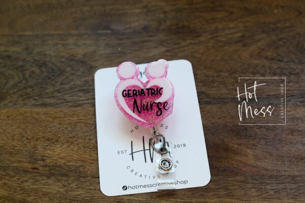 Geriatric Nurse Badge Reel, Nurse Badge Reel, Medical ID Holder, Nursing Home Nurse, Retractable Badge