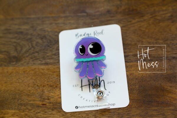 Jellyfish Badge Reel, RN ID Holder, Retractable Acrylic Badge Reel, Interchangeable Badge Reel