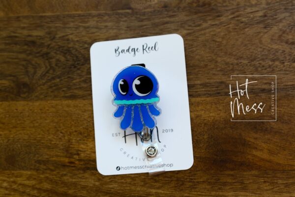 Jellyfish Badge Reel, RN ID Holder, Retractable Acrylic Badge Reel, Interchangeable Badge Reel