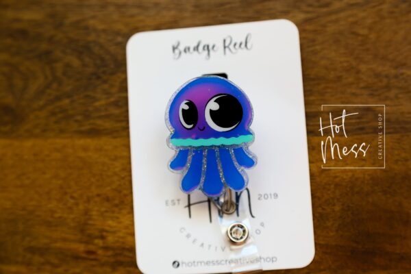 Jellyfish Badge Reel, RN ID Holder, Retractable Acrylic Badge Reel, Interchangeable Badge Reel