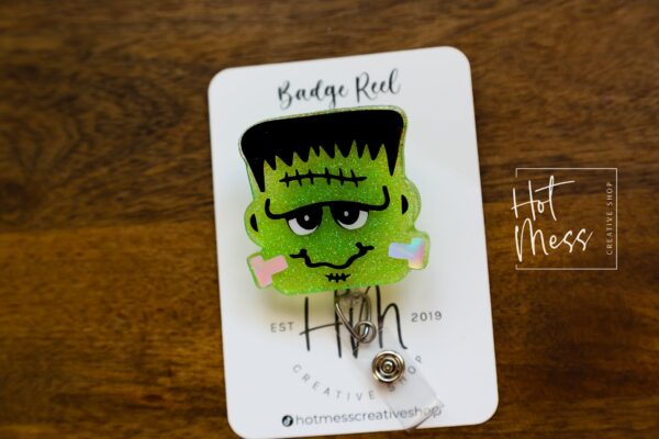 il_fullxfull.4135098965_duu8 Frankenstein Badge Reel, Halloween Badge Reel, Halloween ID Holder, Interchangeable badge reel