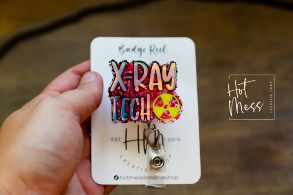 XRay Tech Badge Reel, Glitter Badge Reel, Retractable ID Holder, Interchangeable Badge