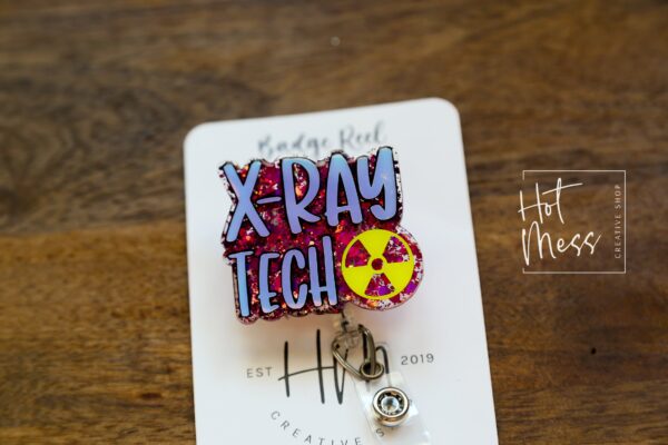 XRay Tech Badge Reel, Glitter Badge Reel, Retractable ID Holder, Interchangeable Badge