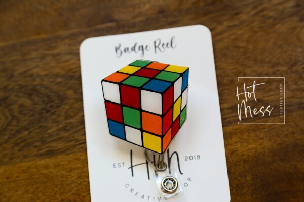 Rubiks cube Badge Reel, D&D gift, Retractable ID Holder, Interchangeable, Rubiks cube gift