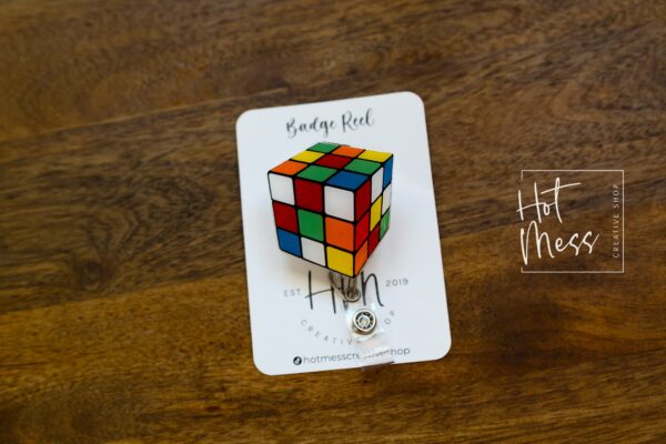 Rubiks cube Badge Reel, D&D gift, Retractable ID Holder, Interchangeable, Rubiks cube gift