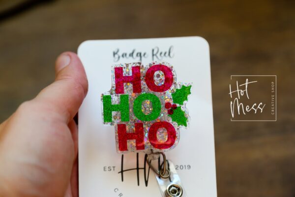 Ho Ho Ho Badge Reel, Christmas Badge Reel, Nurse Badge Reel, Retractable ID Holder, Interchangeable, Glitter Badge Reel