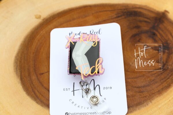 XRay Tech Badge Reel, Glitter Badge Reel, Retractable ID Holder, Interchangeable Badge