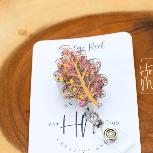 il_fullxfull.4143804629_jk2v Oak Leaf Funny Badge Reel, Fall Leaf Badge Reel, Thanksgiving Badge Reel, Halloween Badge Reel, Autumn Badge Reel