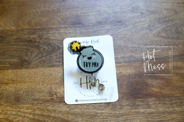 Try Me Funny Bomb Face Badge Reel, Retractable Badge Reel, Interchangeable Badge Reel, nurse badge reel, Sarcasm Funny ID Holder