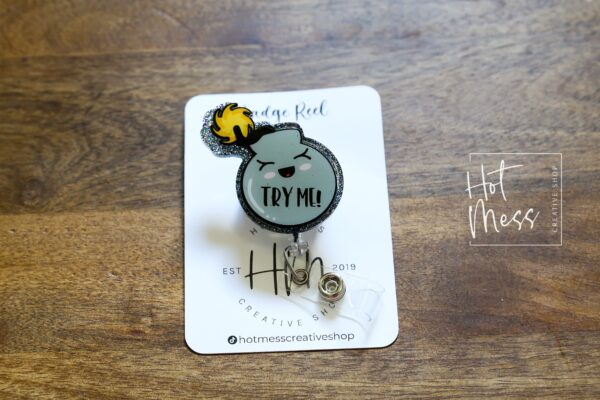 Try Me Funny Bomb Face Badge Reel, Retractable Badge Reel, Interchangeable Badge Reel, nurse badge reel, Sarcasm Funny ID Holder