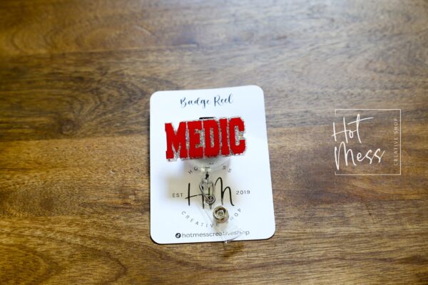Medic Funny Red Badge Reel, Big Red Letters, Retractable Badge Reel, Interchangeable Badge Reel, medic badge reel, badge holder