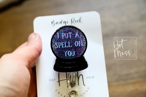 I Put A Spell On You Crystal Ball Funny Badge Reel, Halloween Badge Holder, Retractable Badge Reel, Interchangeable Badge Reel, crystal ball