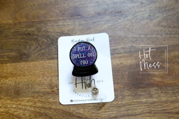 I Put A Spell On You Crystal Ball Funny Badge Reel, Halloween Badge Holder, Retractable Badge Reel, Interchangeable Badge Reel, crystal ball
