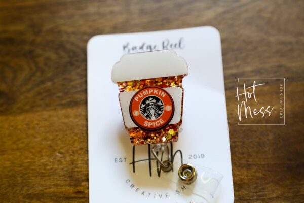 il_fullxfull.4145767590_6pt4 Pumpkin Spice Funny Orange Glitter Badge Reel, Fall badge reel, pumpkin badge reel, Retractable Badge Reel, Interchangeable Badge Reel
