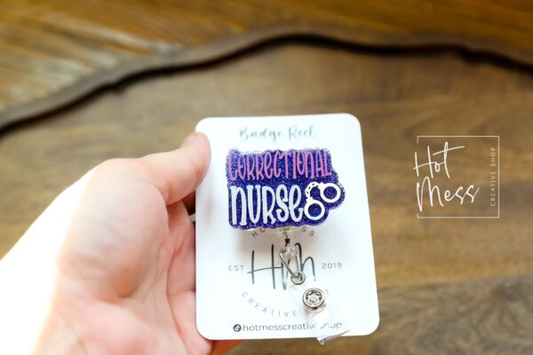 Blue Corrections Nurse Badge Reel, correctional nurse ID Holder, Retractable Acrylic Badge Reel, corrections badge