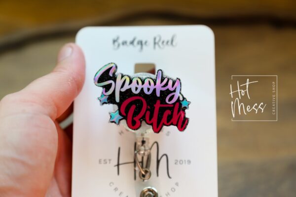 Spooky Bitch Badge Reel, Halloween Badge Reel,  Halloween ID Holder, Interchangeable badge reel