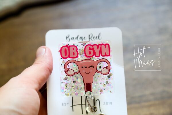 Pink OB GYN Uterus Funny Badge Reel, Retractable Badge Reel, Interchangeable Badge Reel, OB id Holder