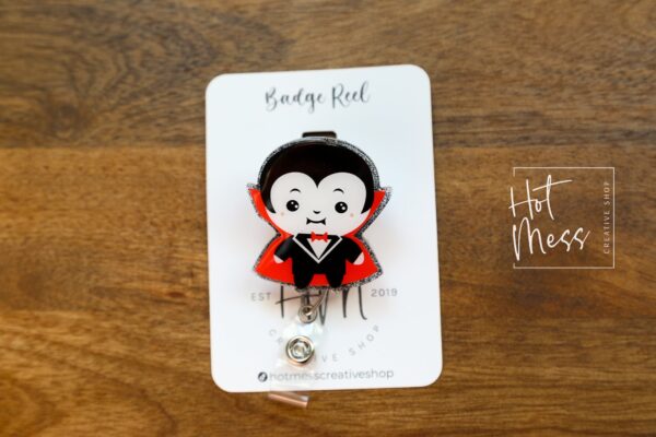 il_fullxfull.4164403086_a29s Dracula Badge Reel, Halloween Badge Reel, Halloween ID Holder, Interchangeable badge reel