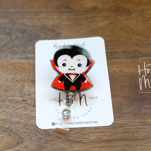 il_fullxfull.4164403088_ijmo Dracula Badge Reel, Halloween Badge Reel, Halloween ID Holder, Interchangeable badge reel