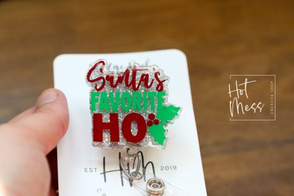 Santa's Favorite Ho Badge Reel, Christmas Badge Reel, Nurse Badge Reel, Retractable ID Holder, Interchangeable, Glitter Badge Reel