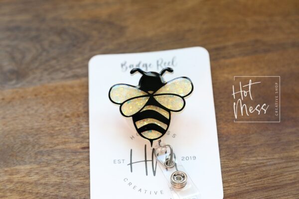 il_fullxfull.4164476976_9al2 Bee Badge Reel, Gift for Beekeeper, Funny Badge Reel, Summer Nurse Badge Reel, Retractable ID Holder, Interchangeable Lanyard