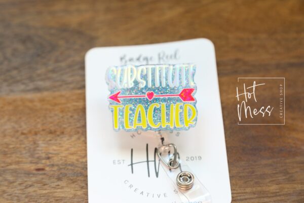 Substitute Teacher Badge Reel, Interchangeable Badge Reel, Teacher Gift, Teacher ID Holder, Back to School