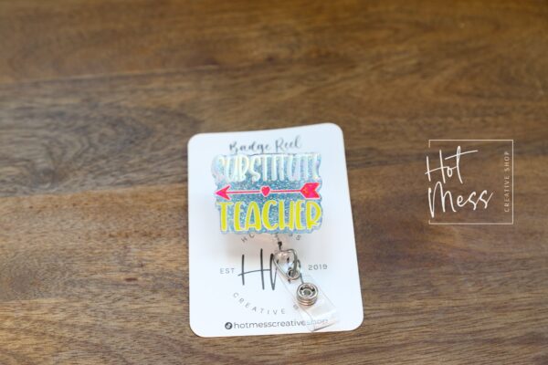 Substitute Teacher Badge Reel, Interchangeable Badge Reel, Teacher Gift, Teacher ID Holder, Back to School