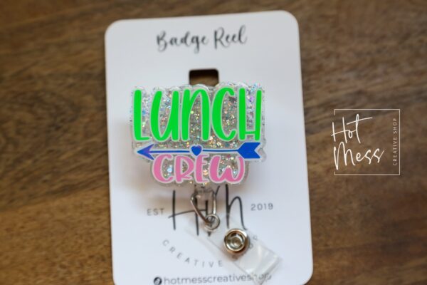Lunch Crew Badge Reel,  Back to school ID Holder, Interchangeable Badge Reel, Lunch Lady gift