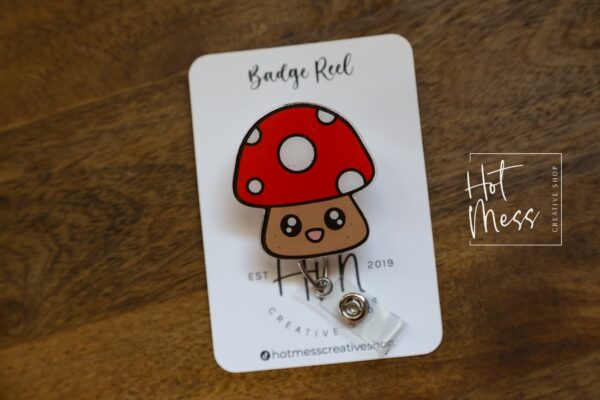 Mushroom Badge Reel, Waitress Badge Reel, Retractable ID Holder, Interchangeable Lanyard, Food Badge Reels, kawaii badge reel