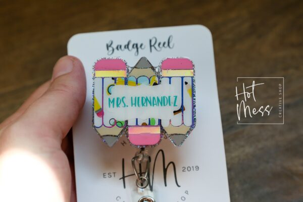 Personalized Teacher Badge Reel, ID Holder, Interchangeable Badge Reel, Triple Pencil, Teacher Gift, Back to School