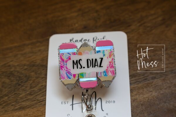 Personalized Teacher Badge Reel, ID Holder, Interchangeable Badge Reel, Triple Pencil, Teacher Gift, Back to School