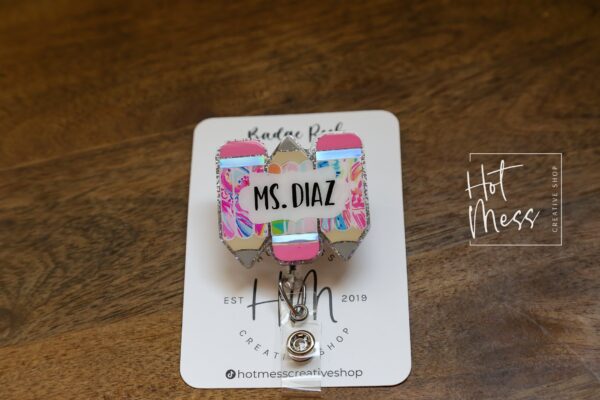 Personalized Teacher Badge Reel, ID Holder, Interchangeable Badge Reel, Triple Pencil, Teacher Gift, Back to School