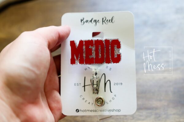 Medic Funny Red Badge Reel, Big Red Letters, Retractable Badge Reel, Interchangeable Badge Reel, medic badge reel, badge holder
