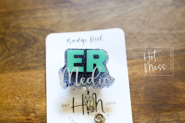 ER Medic Funny Badge Reel, Teal ER nurse badge reel, Retractable Badge Reel, Interchangeable Badge Reel, er badge reel