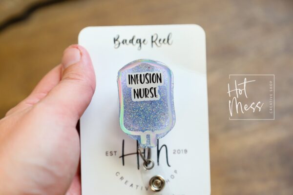 Infusion Nurse Badge Reel, Nurse Pin, RN ID Holder, Retractable Acrylic Badge Reel, Glitter Badge Reel, iv nurse