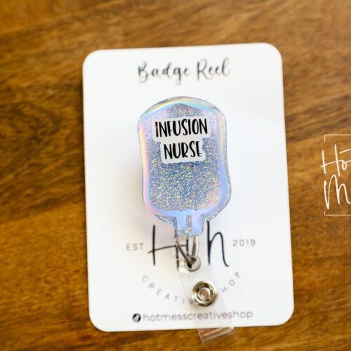 Infusion Nurse Badge Reel, Nurse Pin, RN ID Holder, Retractable Acrylic Badge Reel, Glitter Badge Reel, iv nurse