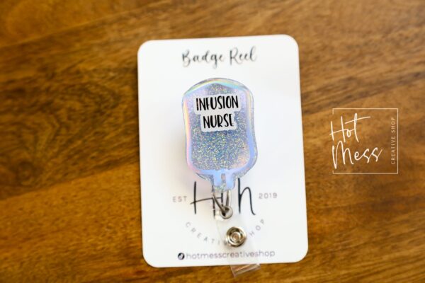 Infusion Nurse Badge Reel, Nurse Pin, RN ID Holder, Retractable Acrylic Badge Reel, Glitter Badge Reel, iv nurse