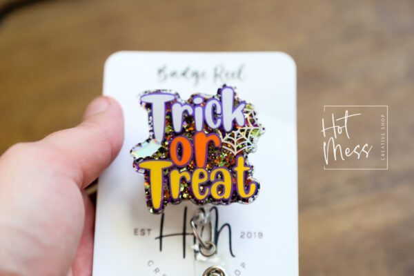 Trick or Treat Badge Reel, Halloween Badge Reel,  Halloween ID Holder, Interchangeable badge reel, trick or treat badge